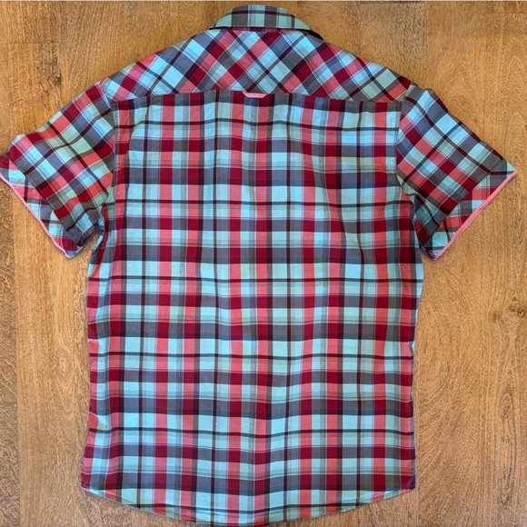 7 Diamonds Plaid Button Up in Teal and Red - Picture 7 of 7